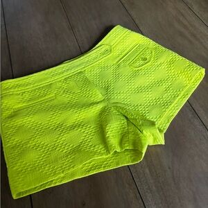 Trina Turk Limeade Ricardo Neon Yellow Textured High-Waist Shorts